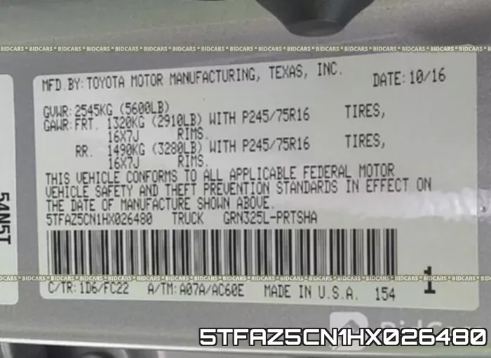 5TFAZ5CN1HX026480 фото 10