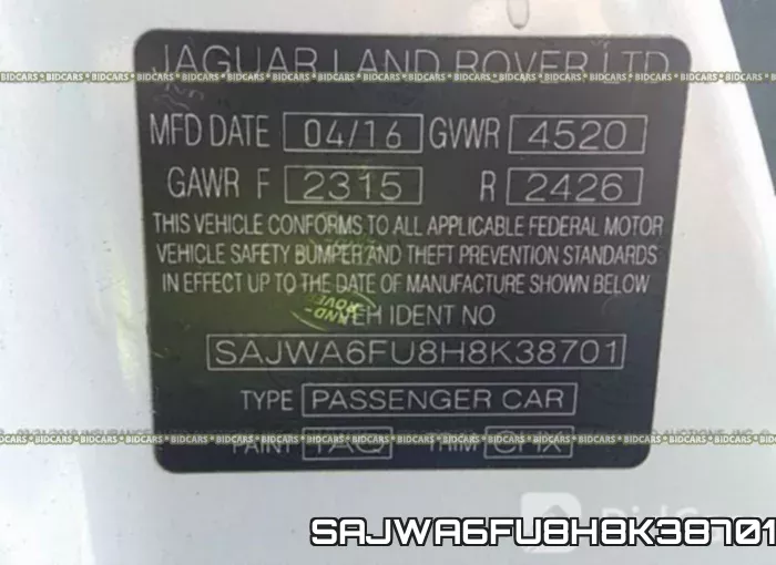 SAJWA6FU8H8K38701 фото 10
