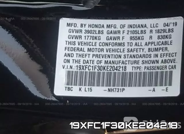 19XFC1F30KE204218 фото 10