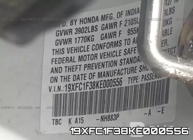 19XFC1F38KE000556 фото 10