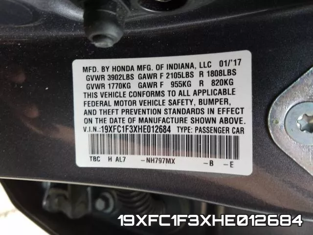 19XFC1F3XHE012684 фото 2
