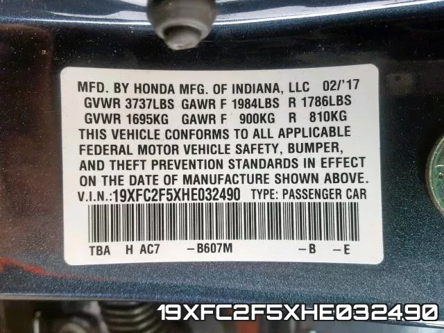 19XFC2F5XHE032490 фото 2