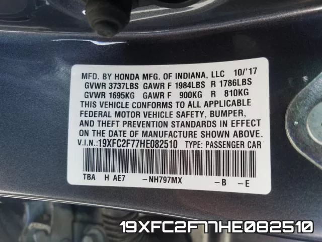 19XFC2F77HE082510 фото 2