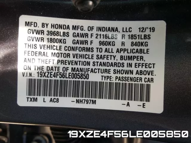 19XZE4F56LE005850 фото 2