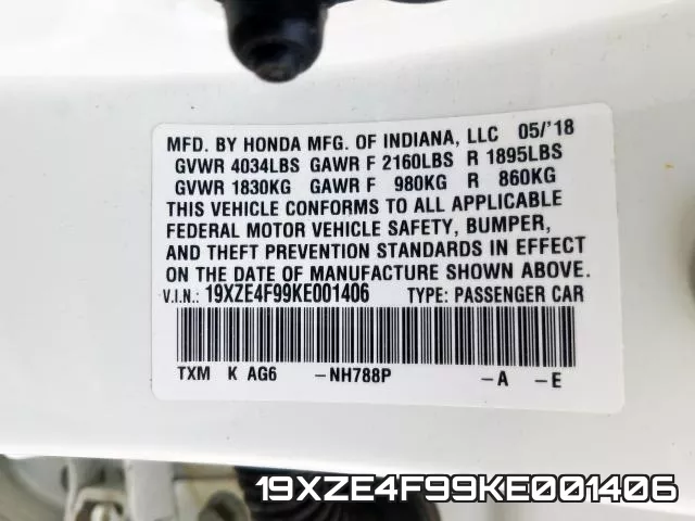 19XZE4F99KE001406 фото 2