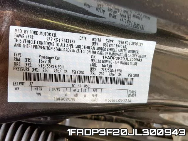 1FADP3F20JL300943 фото 2