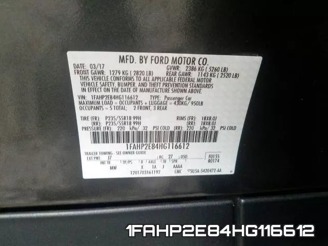 1FAHP2E84HG116612 фото 2