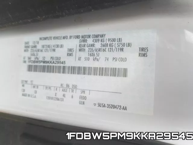 1FDBW5PM9KKA29545 фото 2