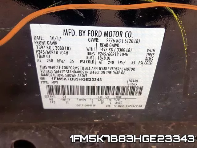 1FM5K7B83HGE23343 фото 2
