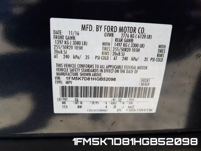 1FM5K7D81HGB52098 фото 2