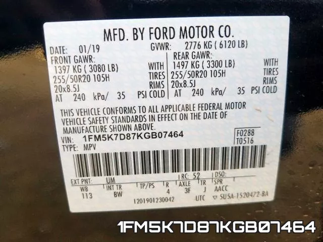 1FM5K7D87KGB07464 фото 2