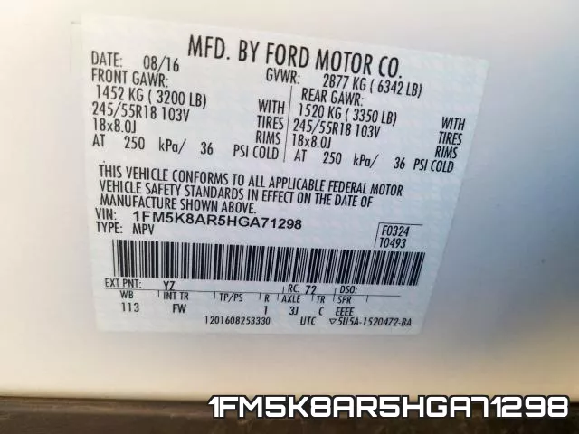 1FM5K8AR5HGA71298 фото 2