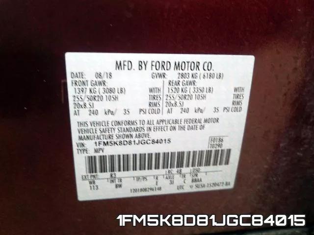 1FM5K8D81JGC84015 фото 2