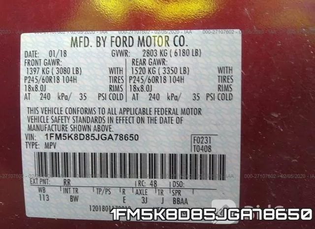 1FM5K8D85JGA78650 фото 10