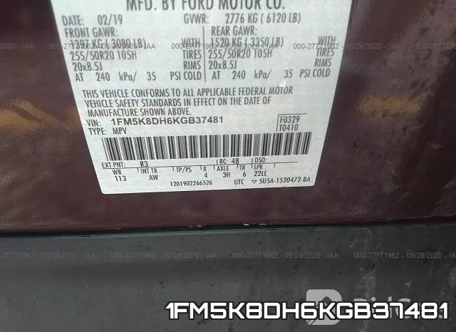 1FM5K8DH6KGB37481 фото 10