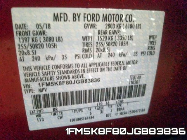 1FM5K8F80JGB83836 фото 2