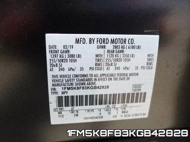 1FM5K8F83KGB42828 фото 2