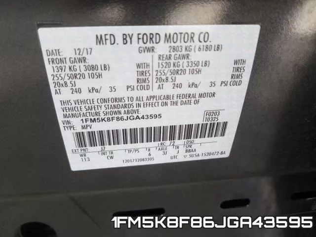 1FM5K8F86JGA43595 фото 2