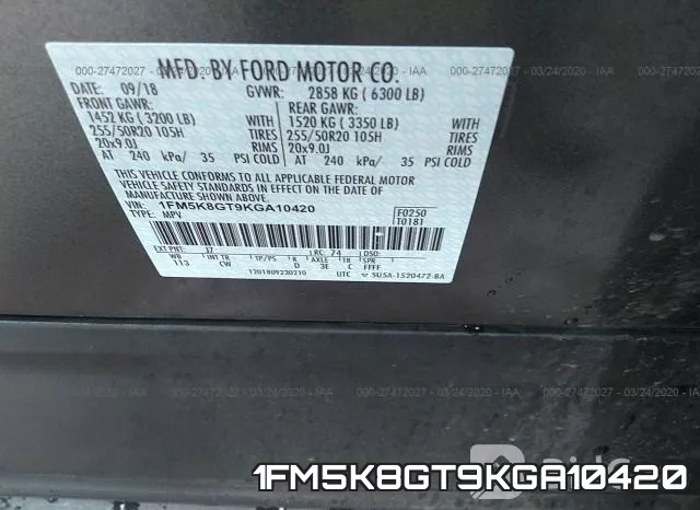 1FM5K8GT9KGA10420 фото 10