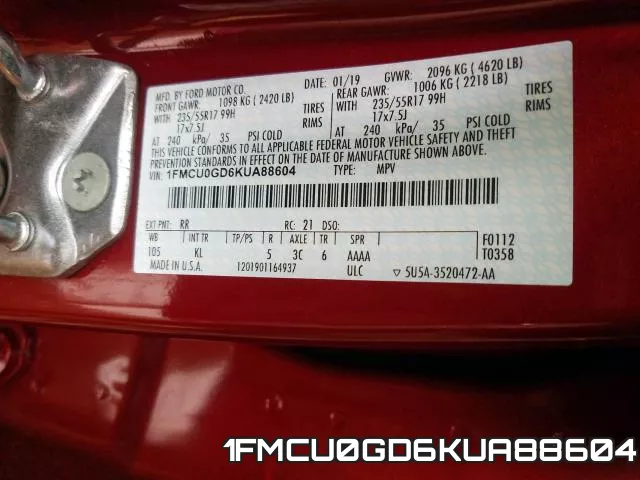 1FMCU0GD6KUA88604 фото 2