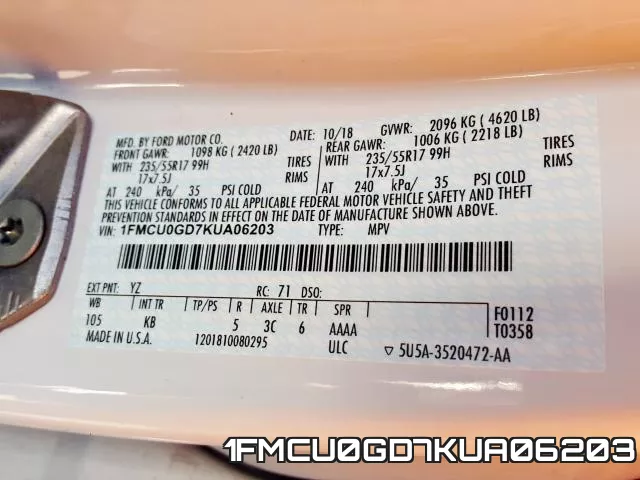 1FMCU0GD7KUA06203 фото 2
