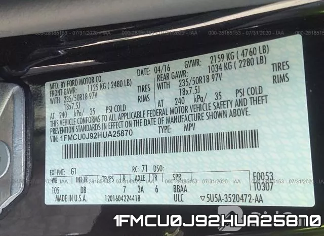 1FMCU0J92HUA25870 фото 10