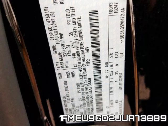 1FMCU9GD2JUA73889 фото 2