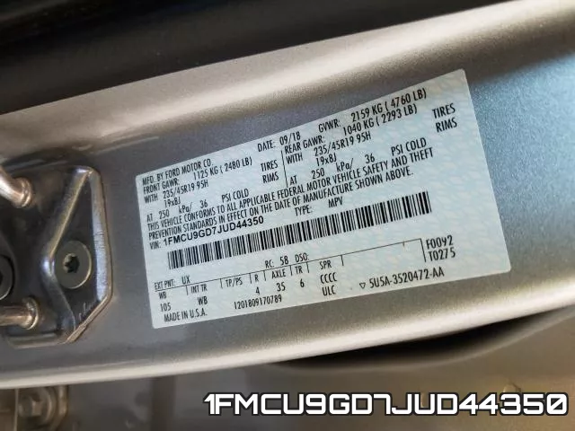 1FMCU9GD7JUD44350 фото 2