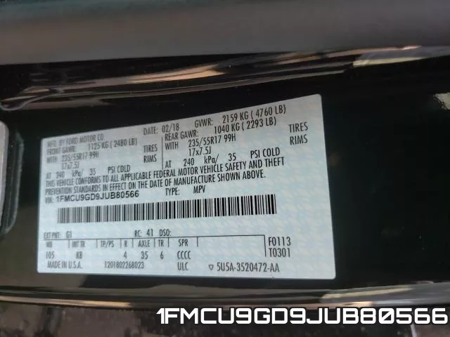 1FMCU9GD9JUB80566 фото 2