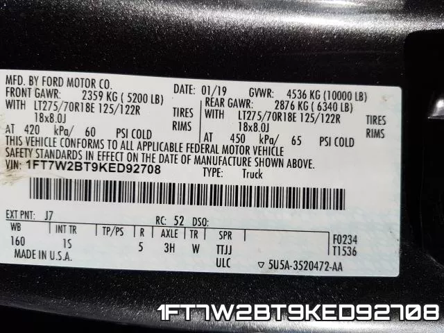 1FT7W2BT9KED92708 фото 2
