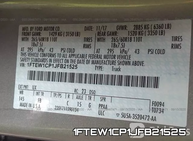 1FTEW1CP1JFB21525 фото 10