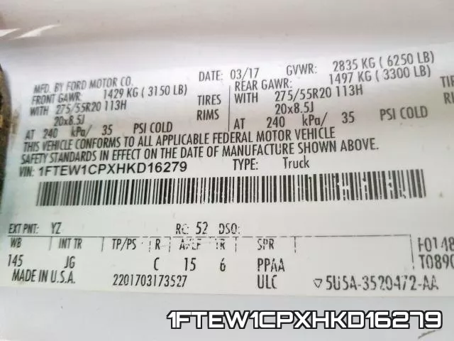 1FTEW1CPXHKD16279 фото 2