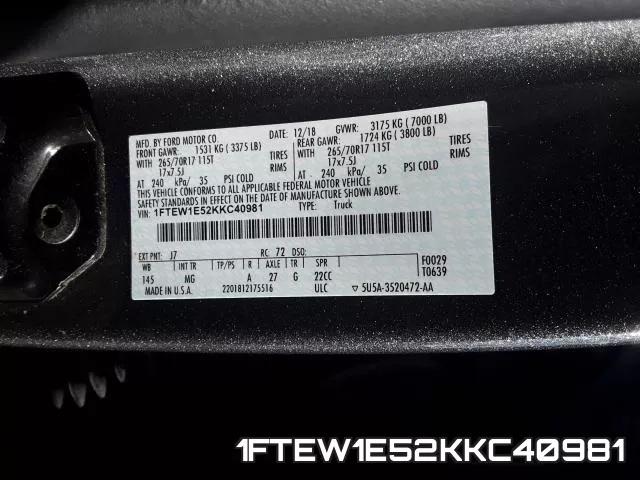1FTEW1E52KKC40981 фото 2