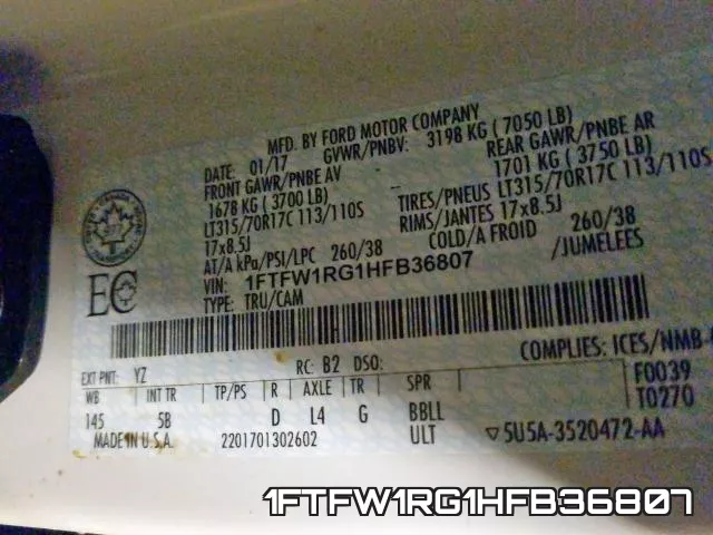 1FTFW1RG1HFB36807 фото 2