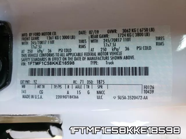 1FTMF1C58KKE18598 фото 2