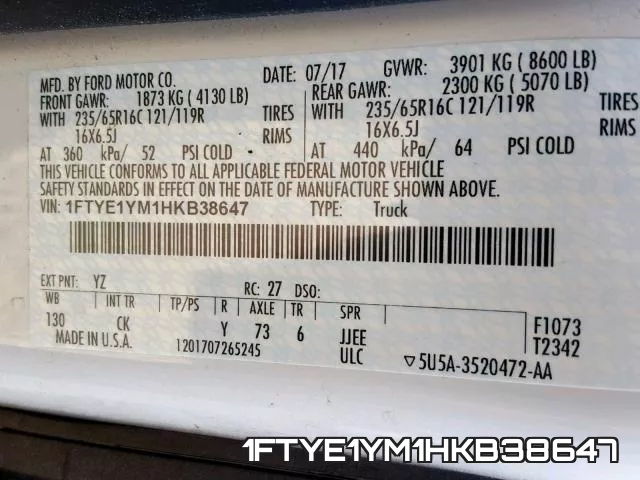 1FTYE1YM1HKB38647 фото 2