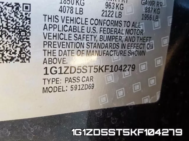 1G1ZD5ST5KF104279 фото 2
