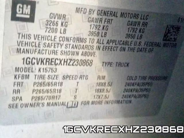 1GCVKRECXHZ230868 фото 2