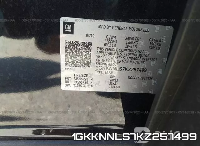 1GKKNNLS7KZ257499 фото 10
