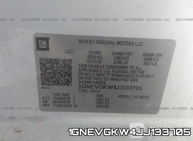 1GNEVGKW4JJ133705 фото 10
