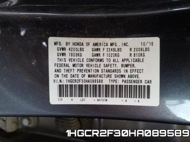 1HGCR2F30HA089589 фото 2