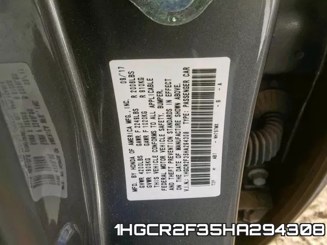 1HGCR2F35HA294308 фото 2
