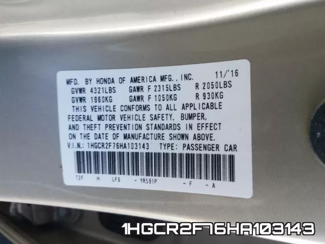 1HGCR2F76HA103143 фото 2