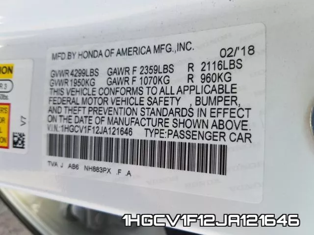 1HGCV1F12JA121646 фото 2