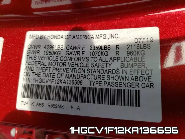 1HGCV1F12KA136696 фото 2