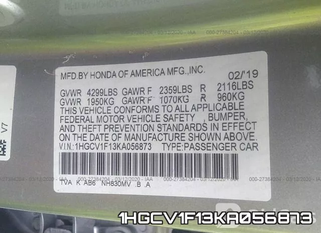 1HGCV1F13KA056873 фото 10
