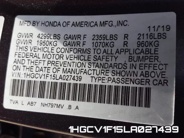 1HGCV1F15LA027439 фото 2