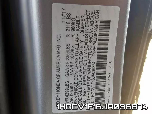 1HGCV1F16JA036874 фото 2