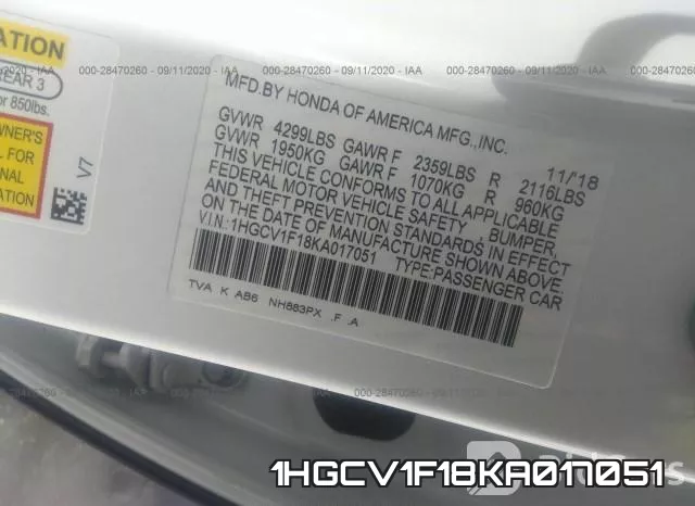 1HGCV1F18KA017051 фото 10