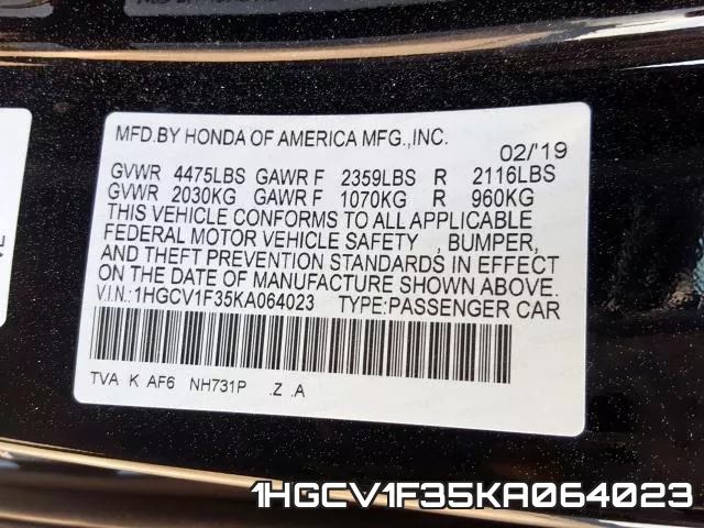 1HGCV1F35KA064023 фото 2